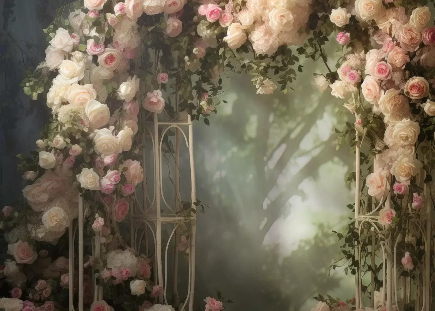 Pink Ivory Rose Arch 7’X5’ Ultracloth (84 X 60 Inch) Backdrop