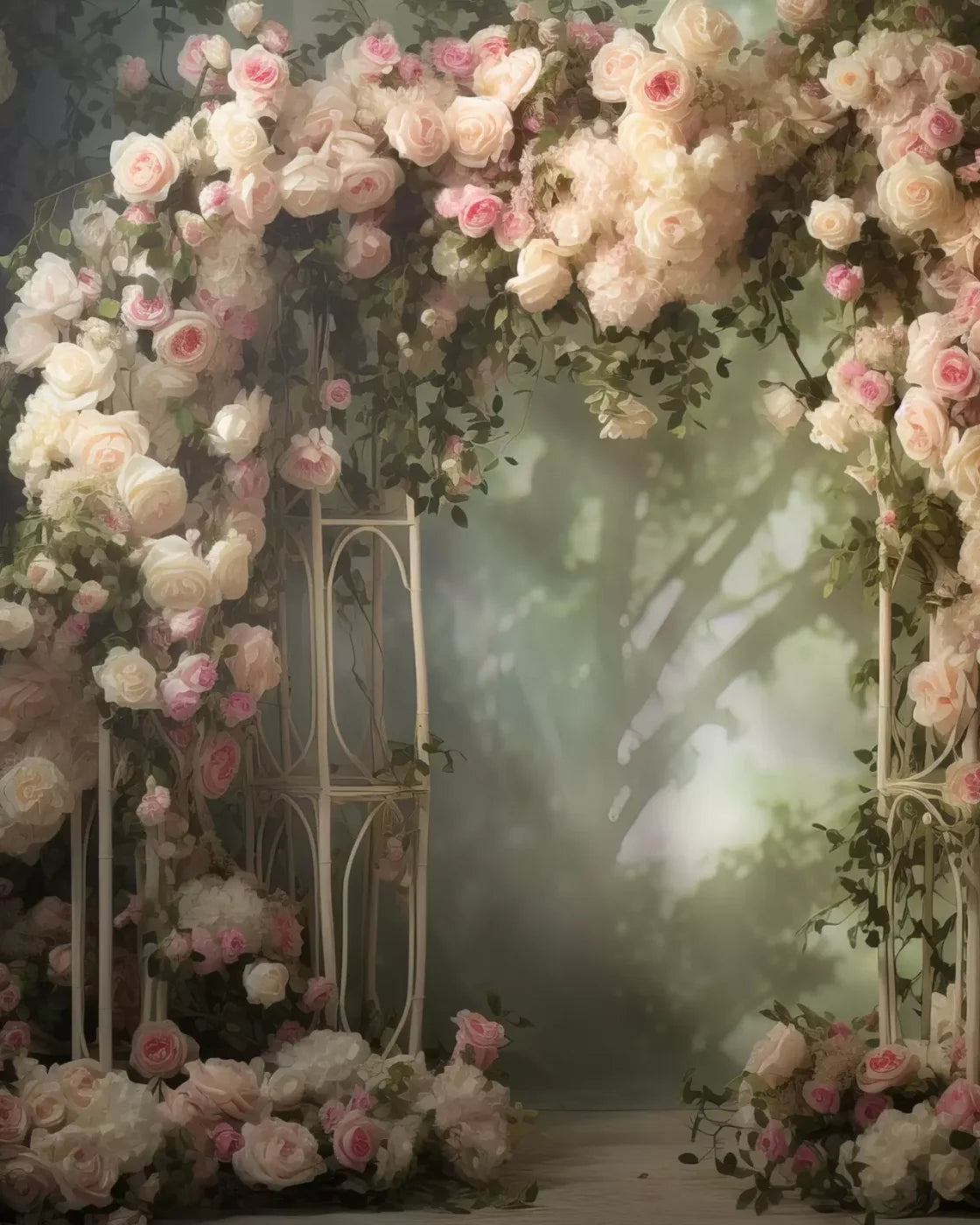 Pink Ivory Rose Arch 8’X10’ Fleece (96 X 120 Inch) Backdrop