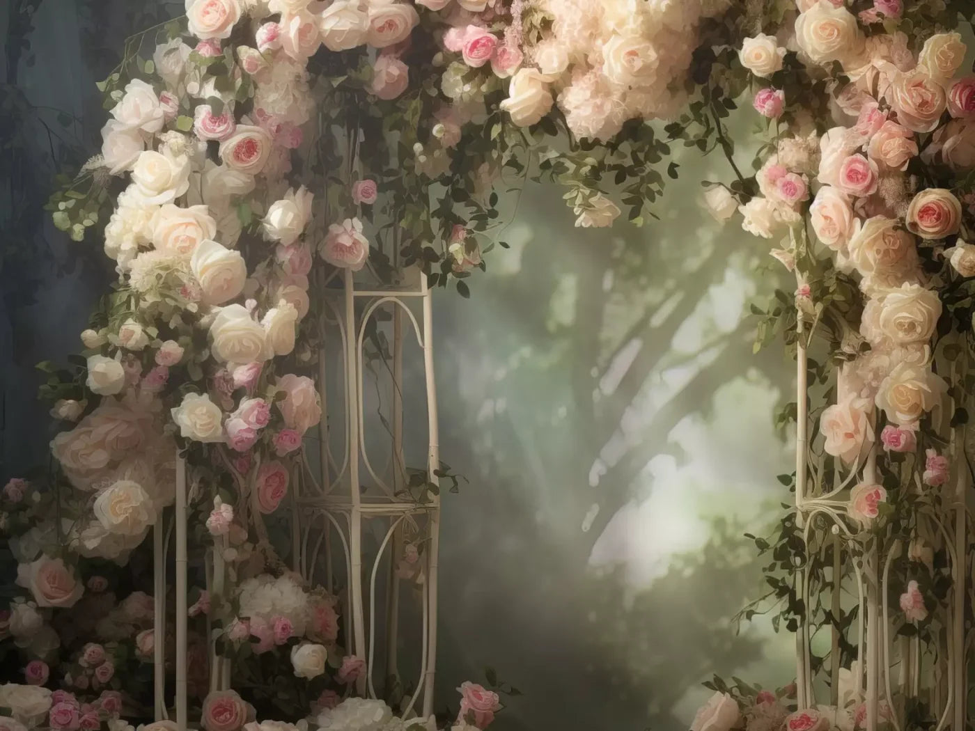Pink Ivory Rose Arch 8’X6’ Fleece (96 X 72 Inch) Backdrop