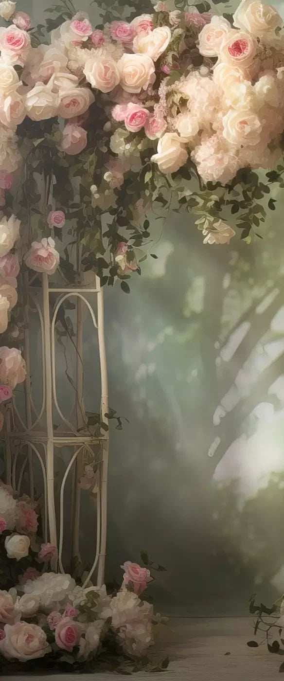 Pink Ivory Rose Arch 5’X12’ Ultracloth For Westcott X - Drop (60 X 144 Inch) Backdrop