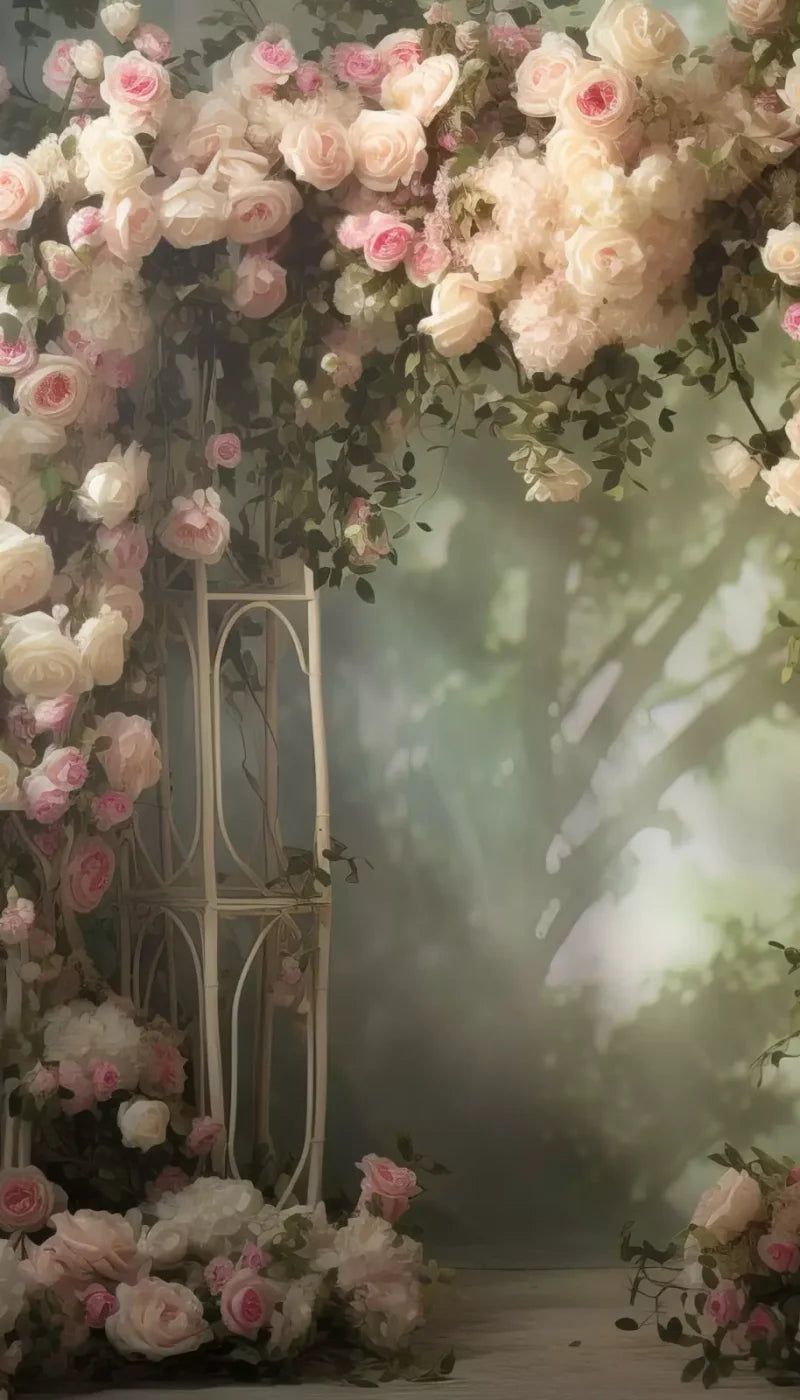 Pink Ivory Rose Arch 8’X14’ Ultracloth (96 X 168 Inch) Backdrop