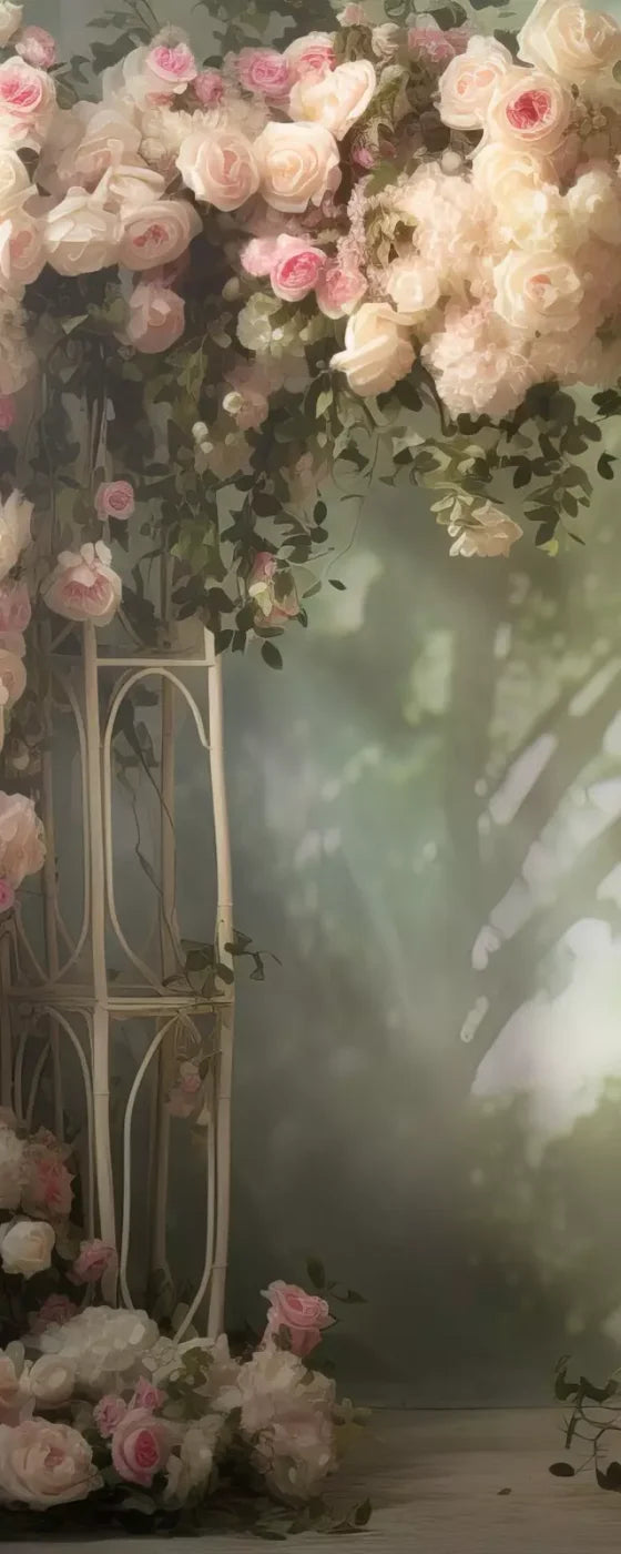 Pink Ivory Rose Arch 8’X20’ Ultracloth (96 X 240 Inch) Backdrop