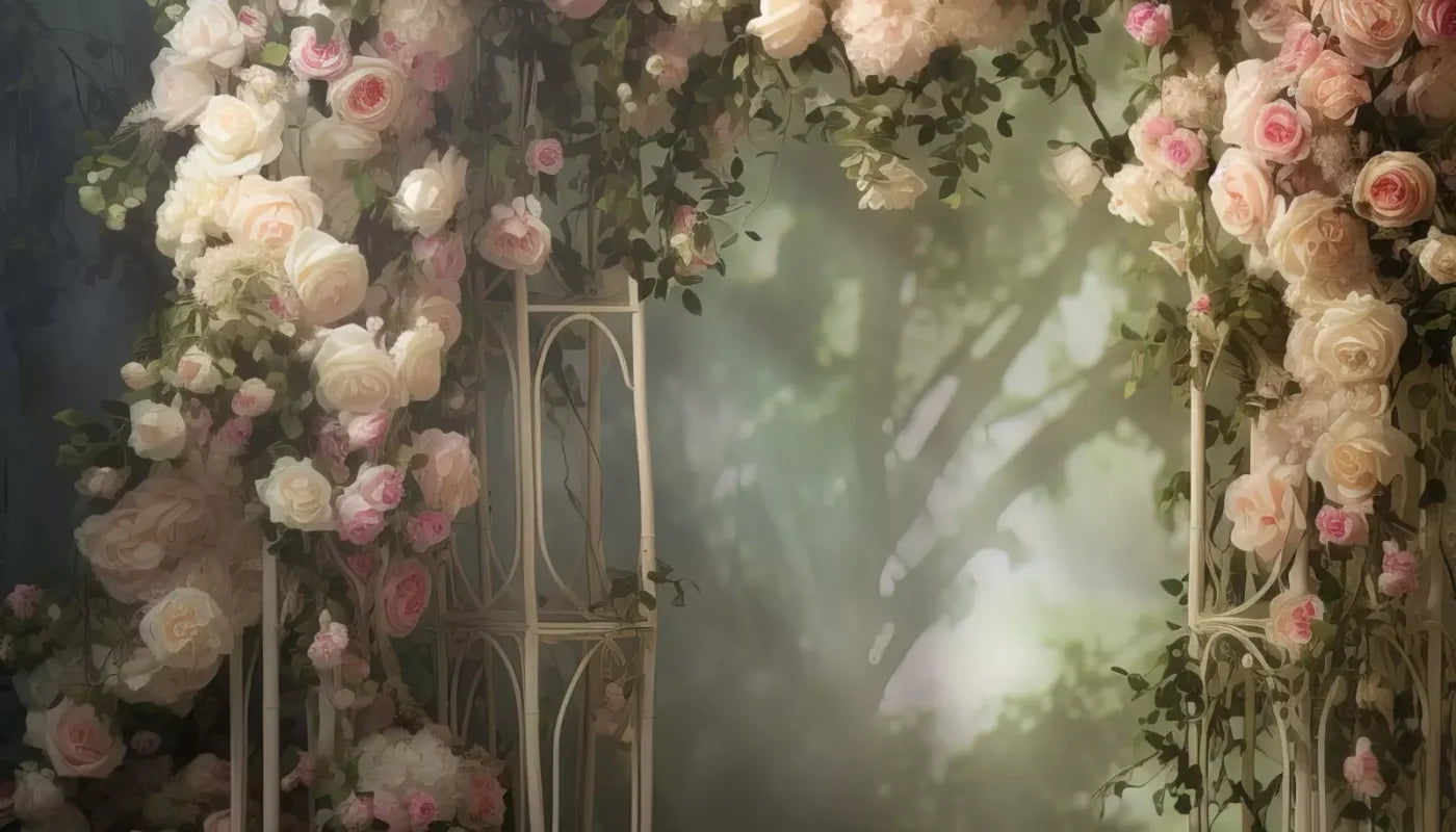 Pink Ivory Rose Arch 14’X8’ Ultracloth (168 X 96 Inch) Backdrop