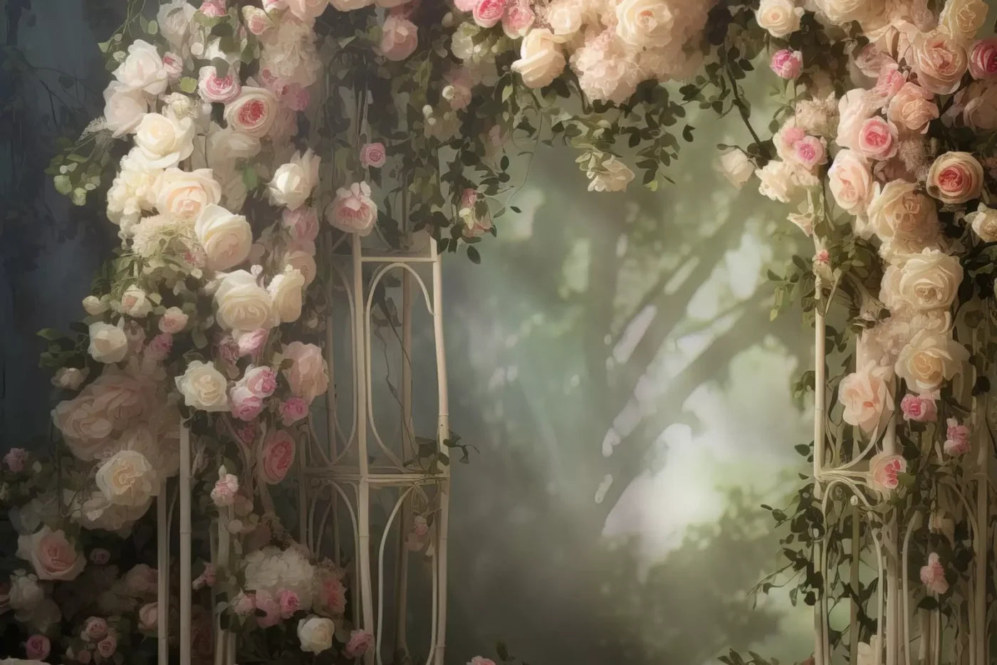 Pink Ivory Rose Arch 12’X8’ Ultracloth (144 X 96 Inch) Backdrop
