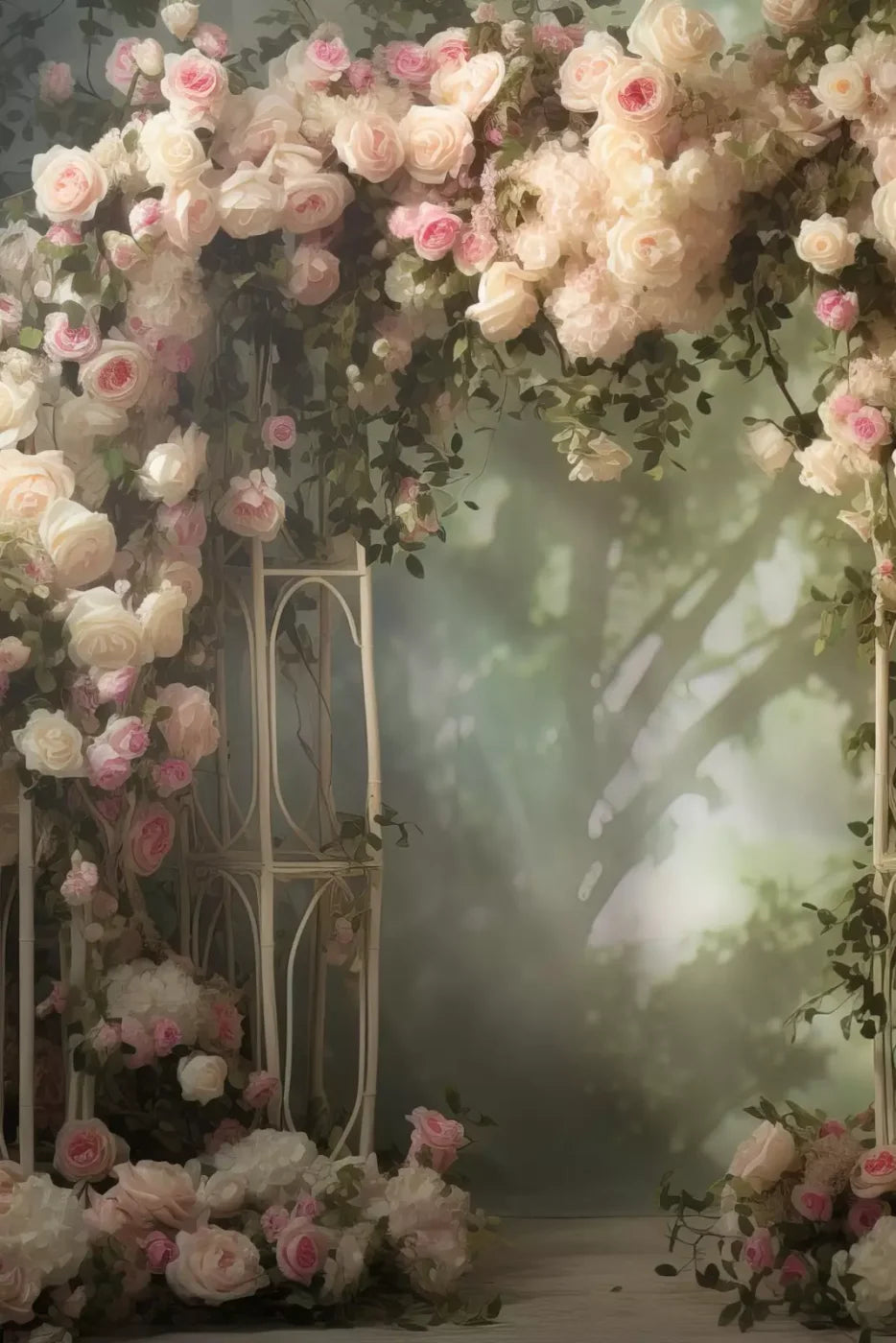 Pink Ivory Rose Arch 8’X12’ Ultracloth (96 X 144 Inch) Backdrop