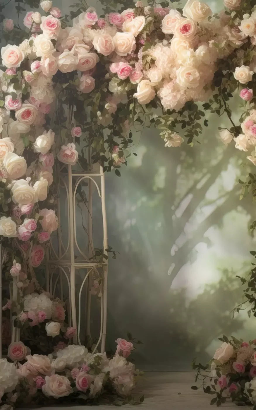Pink Ivory Rose Arch 10’X16’ Ultracloth (120 X 192 Inch) Backdrop