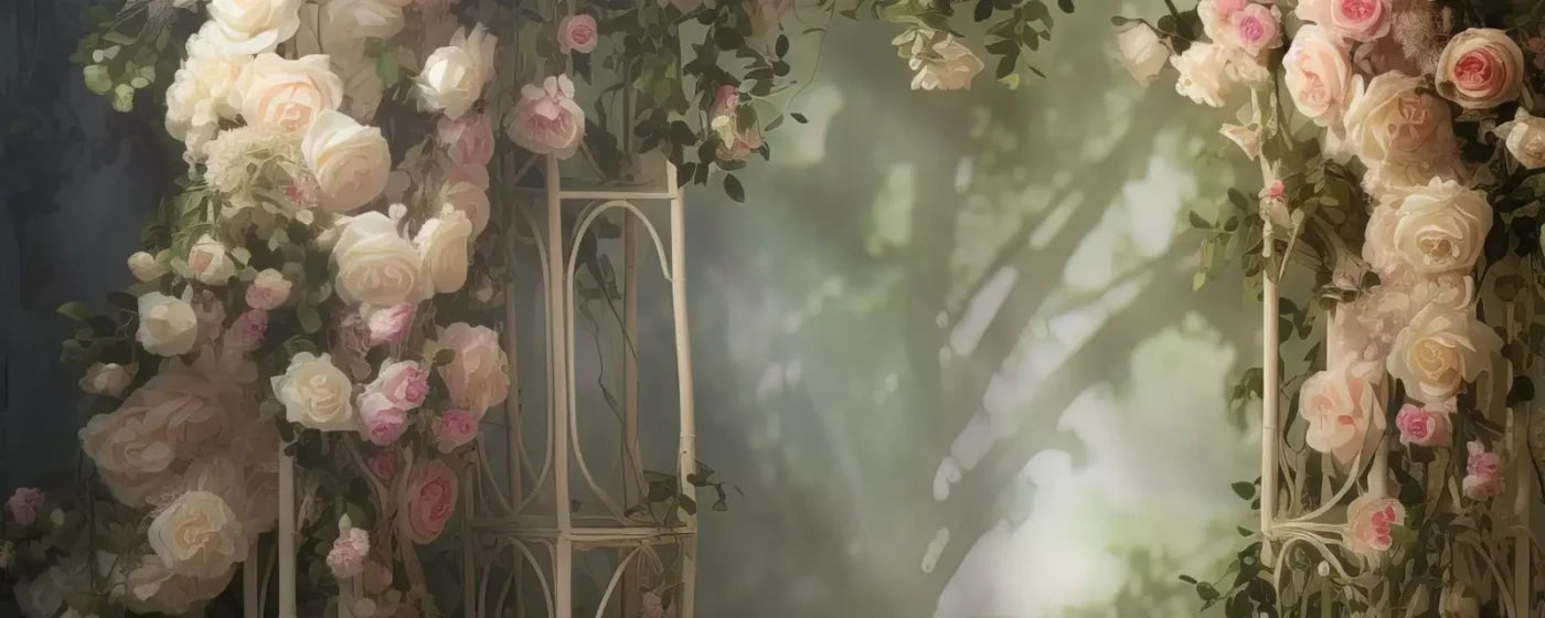 Pink Ivory Rose Arch 20’X8’ Ultracloth (240 X 96 Inch) Backdrop
