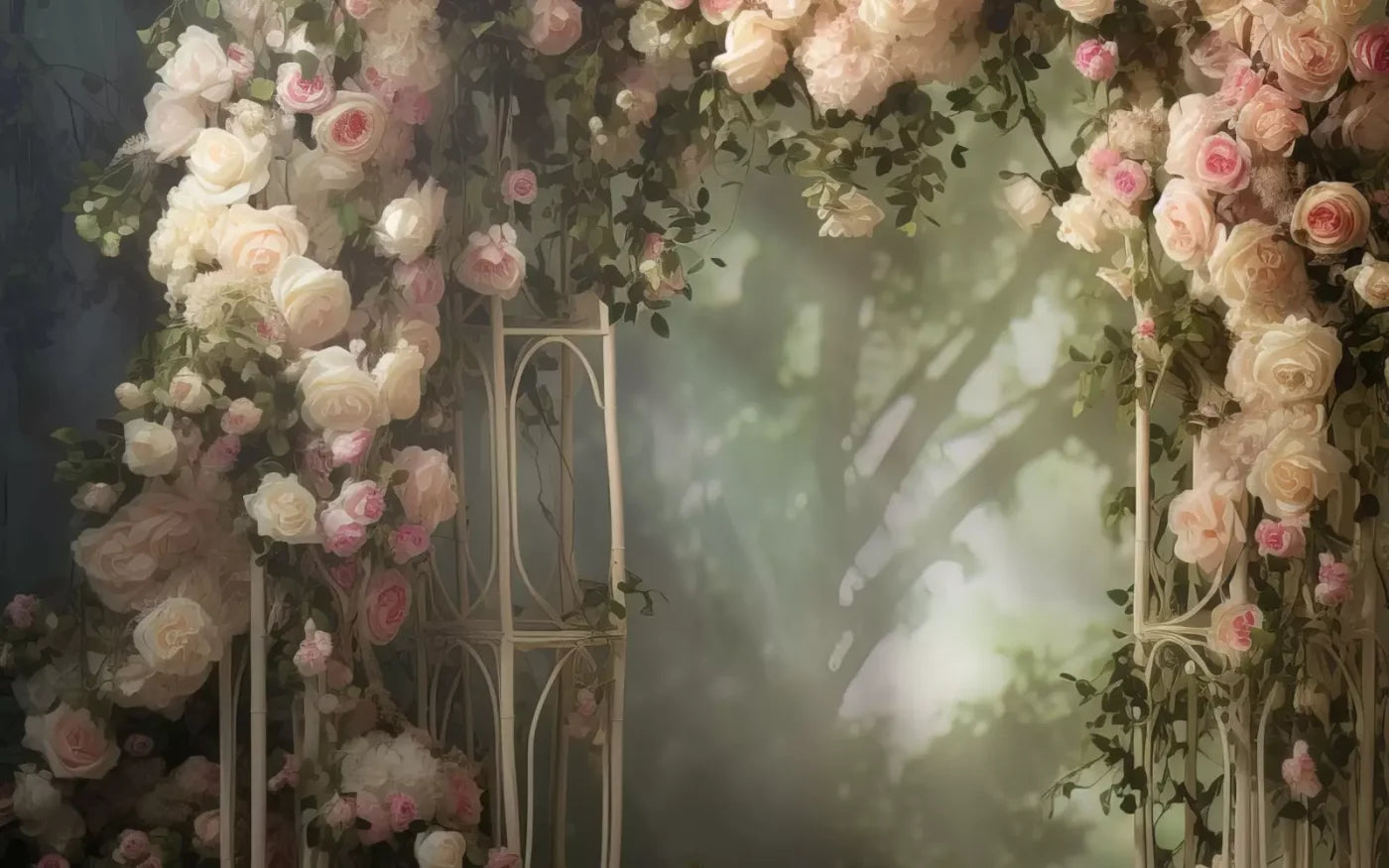 Pink Ivory Rose Arch 16’X10’ Ultracloth (192 X 120 Inch) Backdrop
