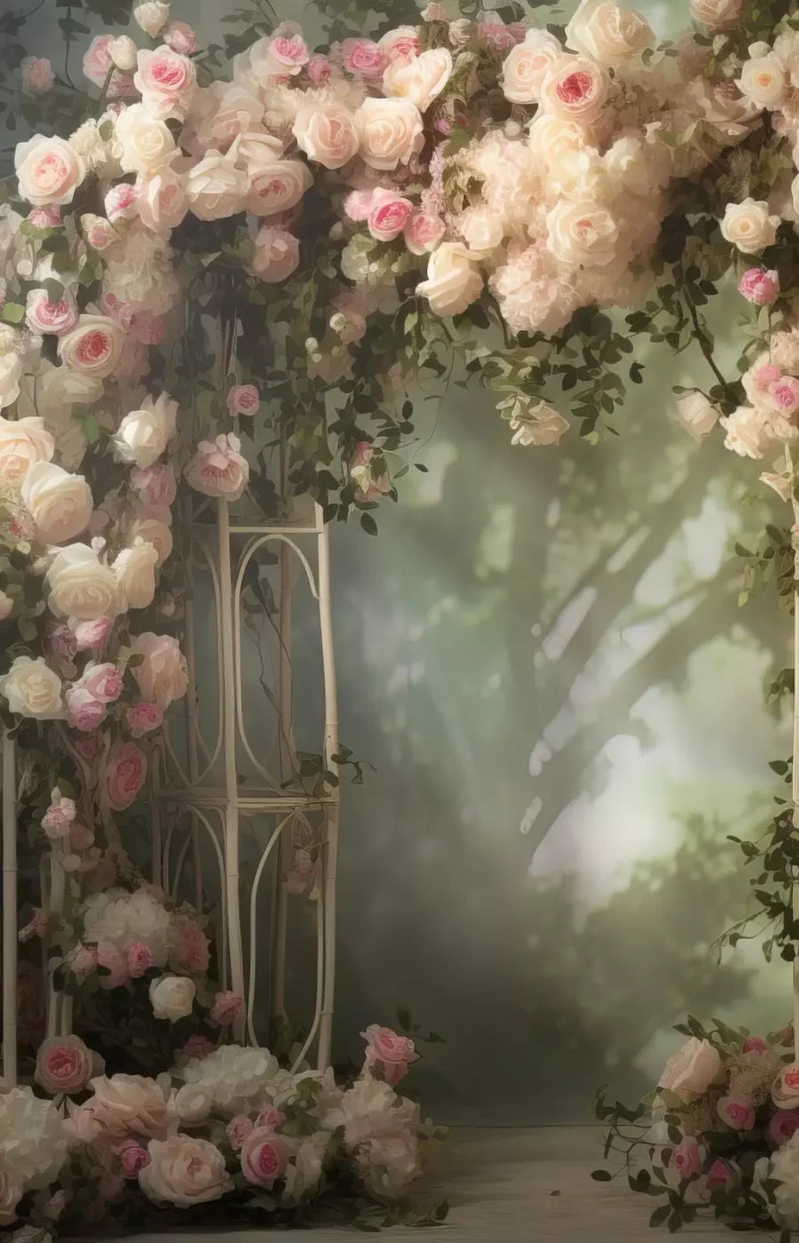 Pink Ivory Rose Arch 9’X14’ Ultracloth (108 X 168 Inch) Backdrop