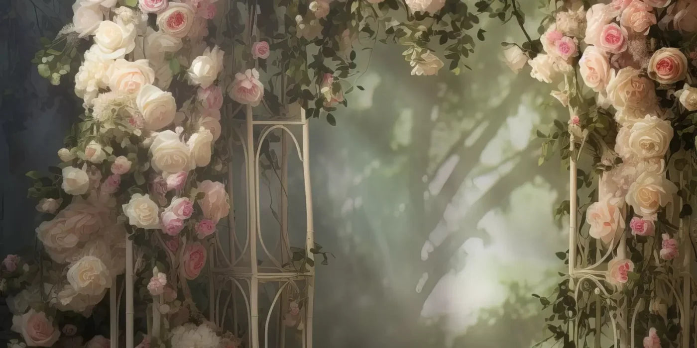 Pink Ivory Rose Arch 16’X8’ Ultracloth (192 X 96 Inch) Backdrop
