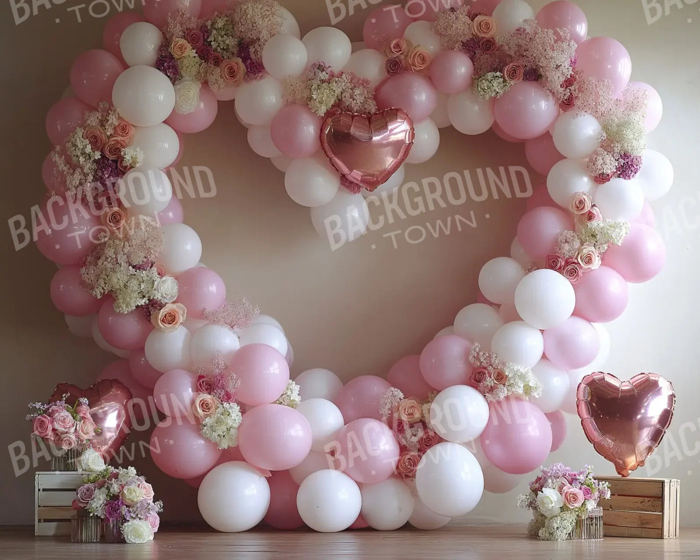 Pink Balloon Heart 10’x8’ Fleece (120 x 96 inch) Backdrop