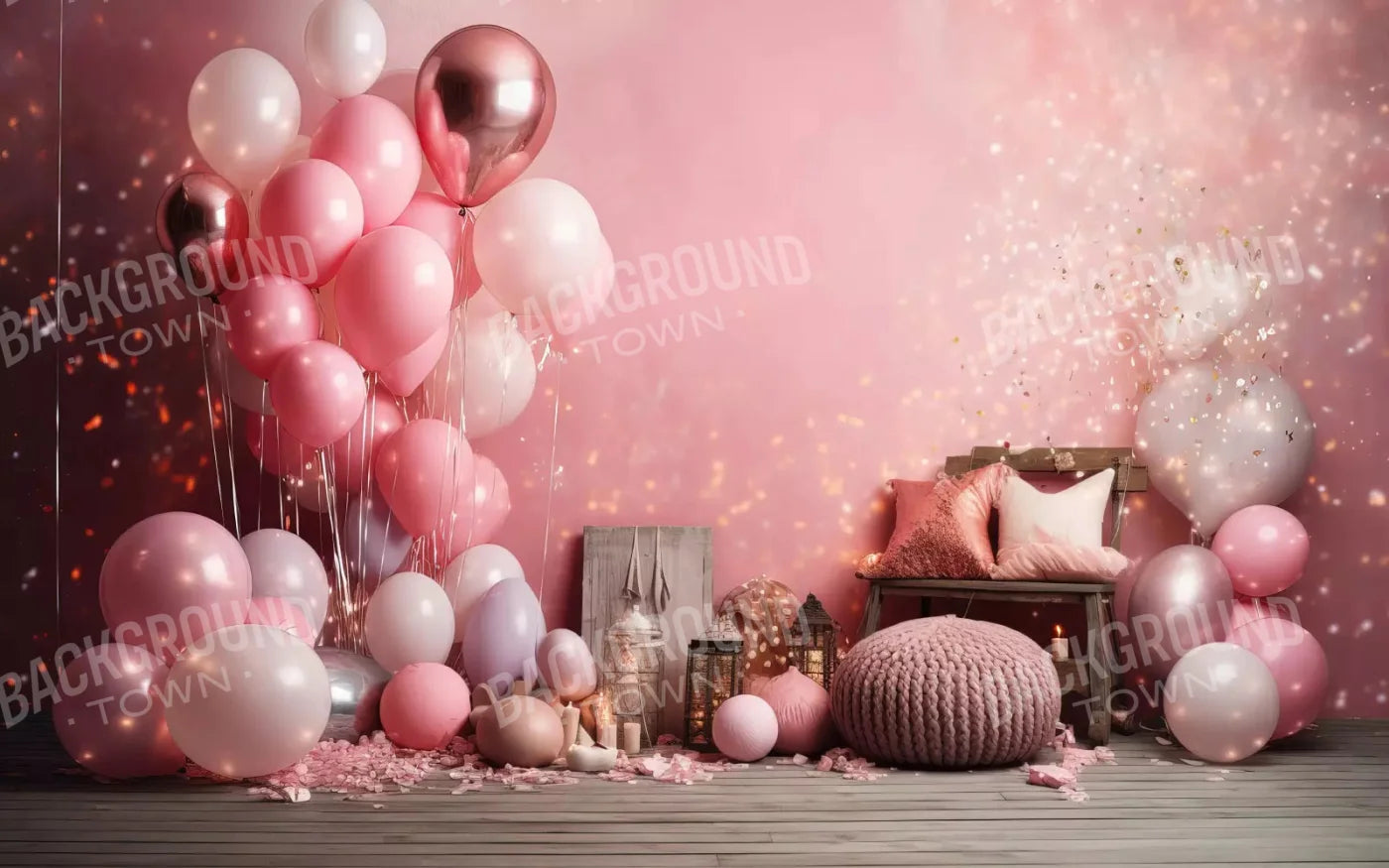 Pink Balloon Party 14X9 Ultracloth ( 168 X 108 Inch ) Backdrop