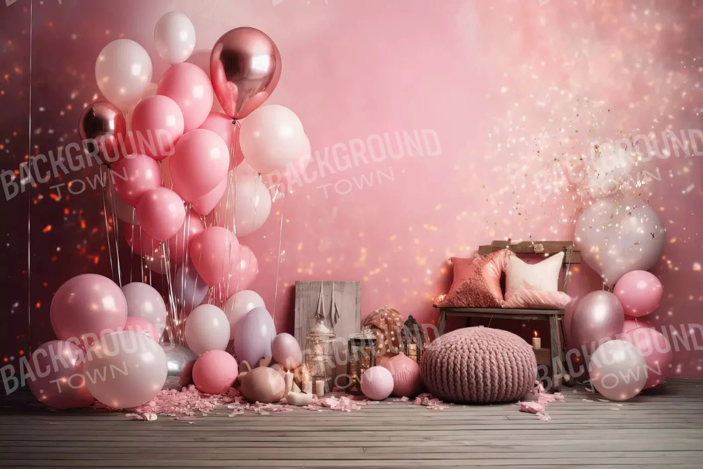 Pink Balloon Party 8X5 Ultracloth ( 96 X 60 Inch ) Backdrop