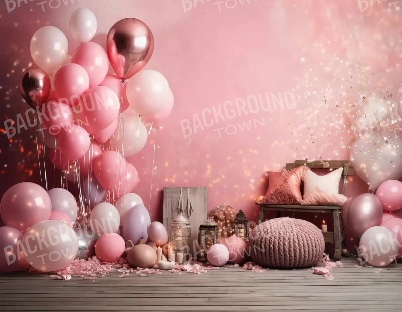 Pink Balloon Party 8X6 Fleece ( 96 X 72 Inch ) Backdrop