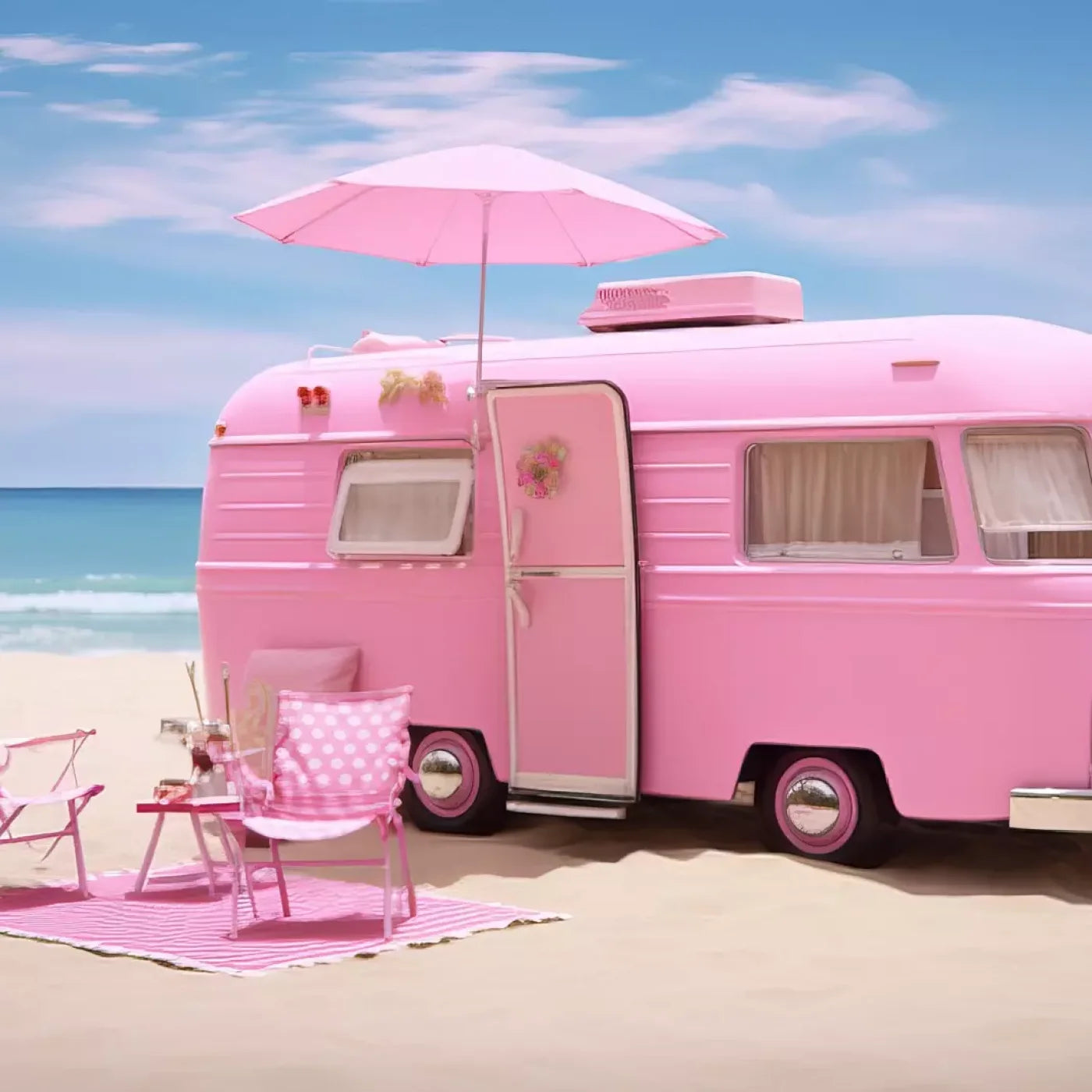 Pink Beach Day Camper 8’X8’ Ultracloth For Westcott X-Drop Pro (96 X Inch) Backdrop