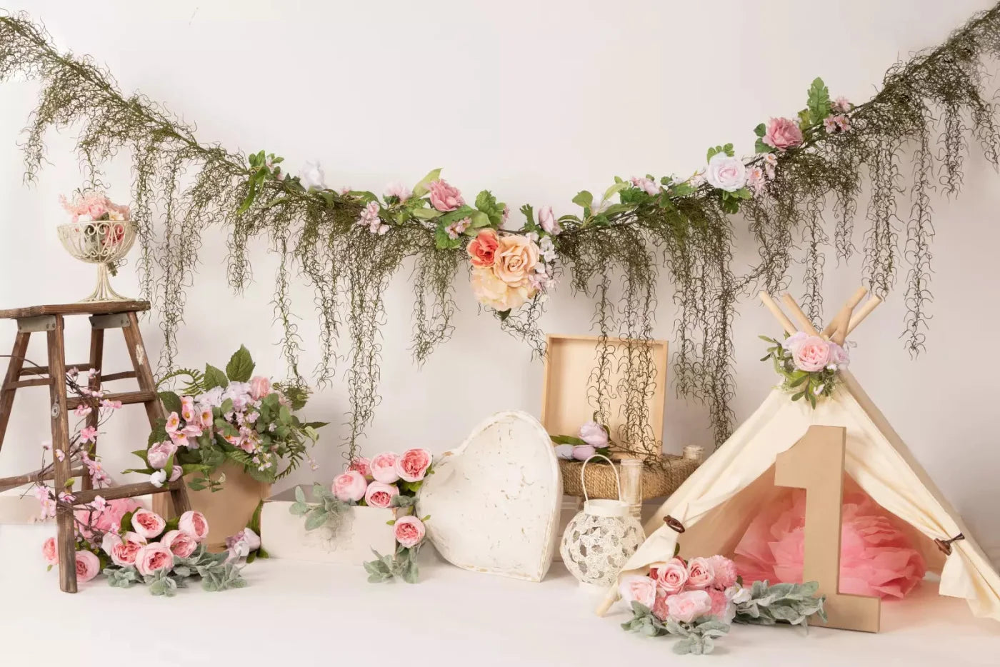 Pink Boho 8X5 Ultracloth ( 96 X 60 Inch ) Backdrop