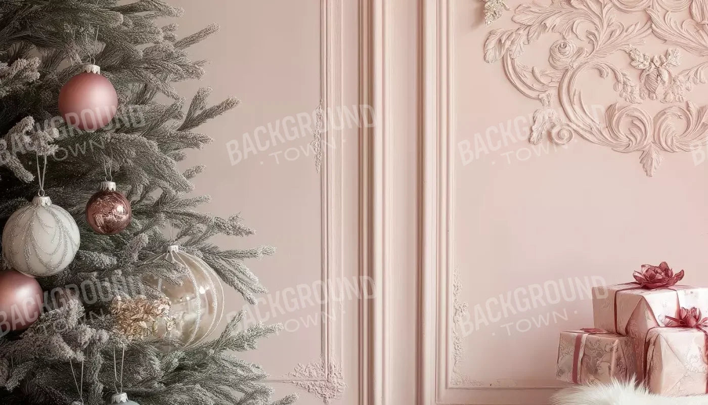 Pink Christmas Tree And Wall 14’X8’ Ultracloth (168 X 96 Inch) Backdrop