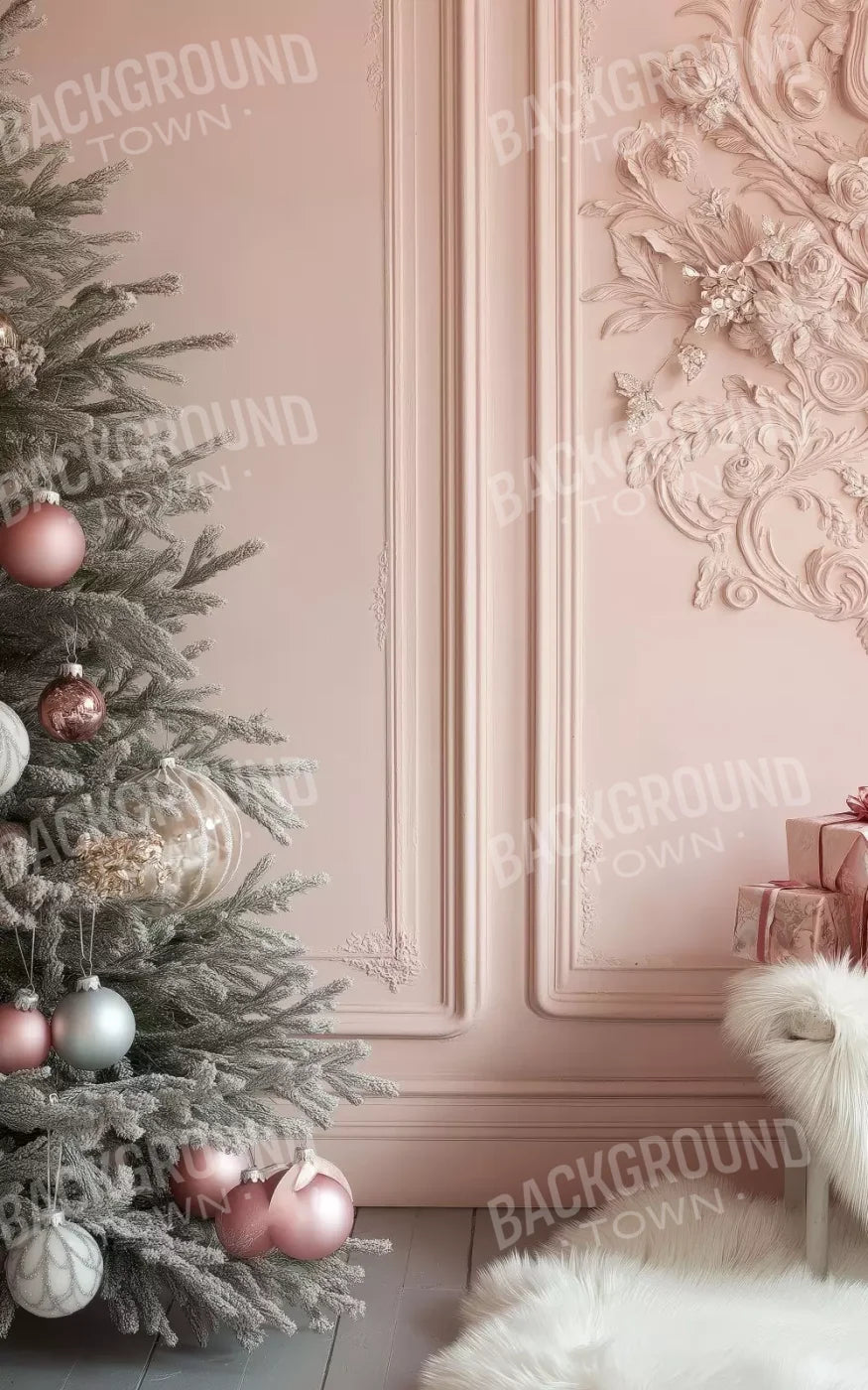 Pink Christmas Tree And Wall 5’X8’ Ultracloth (60 X 96 Inch) Backdrop