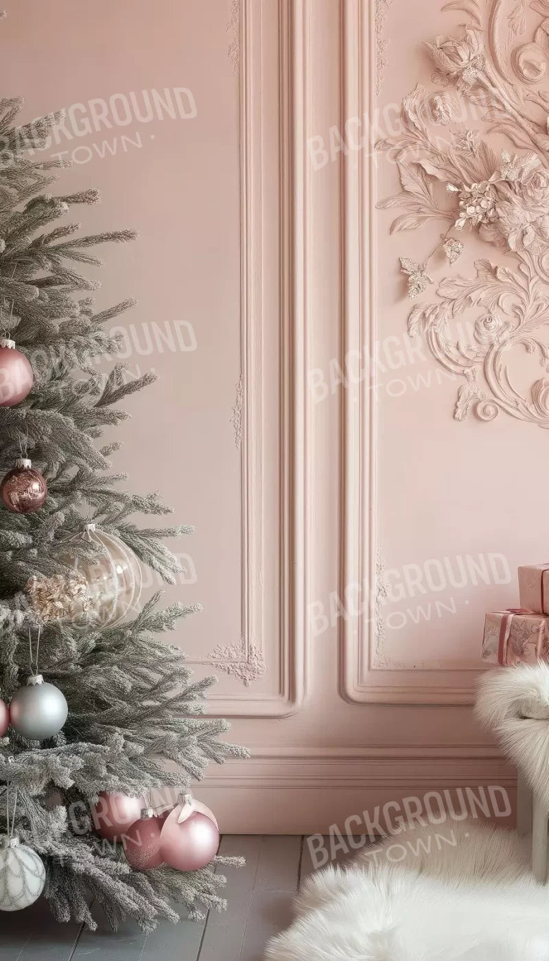 Pink Christmas Tree And Wall 8’X14’ Ultracloth (96 X 168 Inch) Backdrop