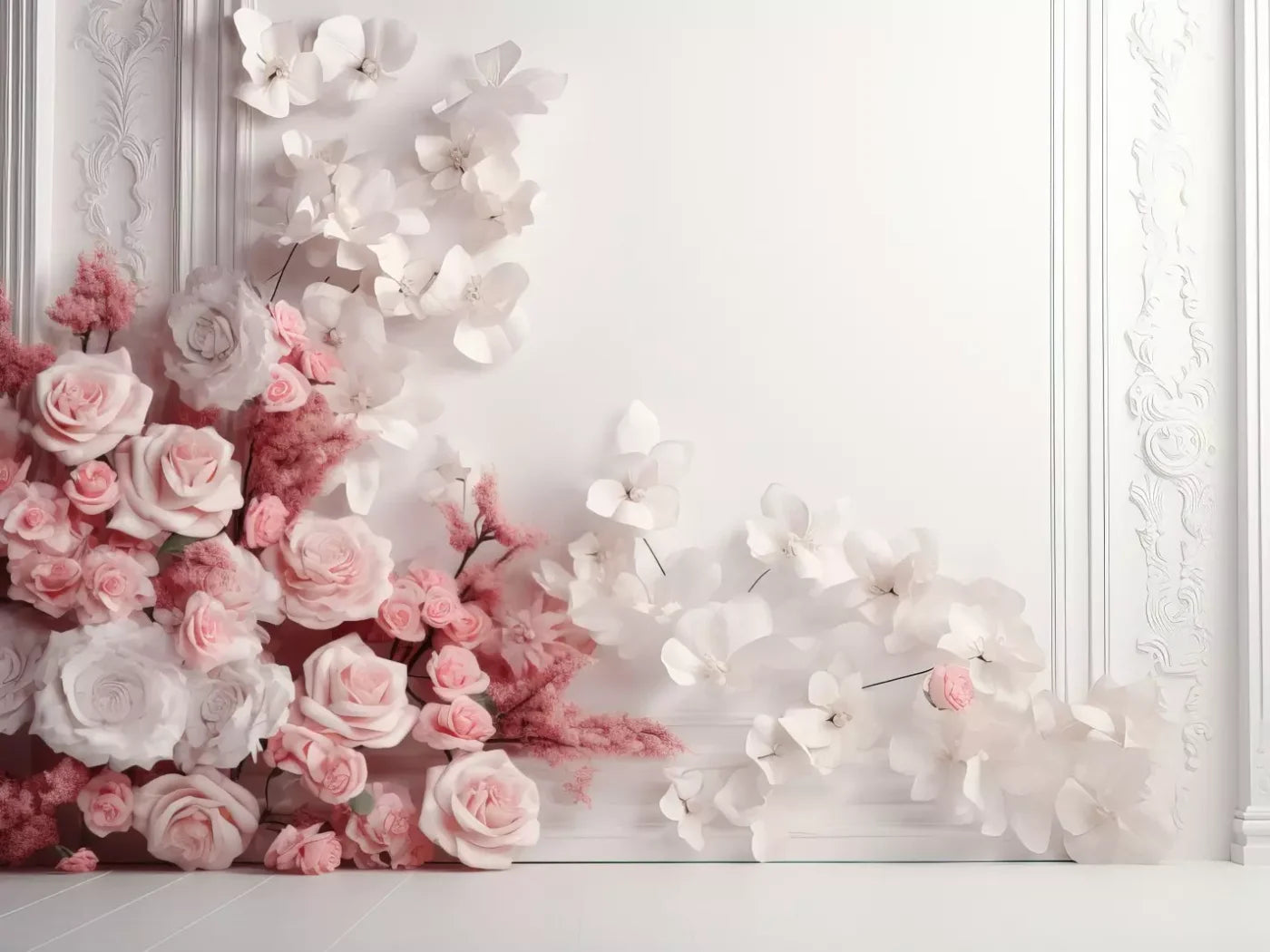 Pink Climbing Flowers 6’8X5’ Fleece (80 X 60 Inch) Backdrop