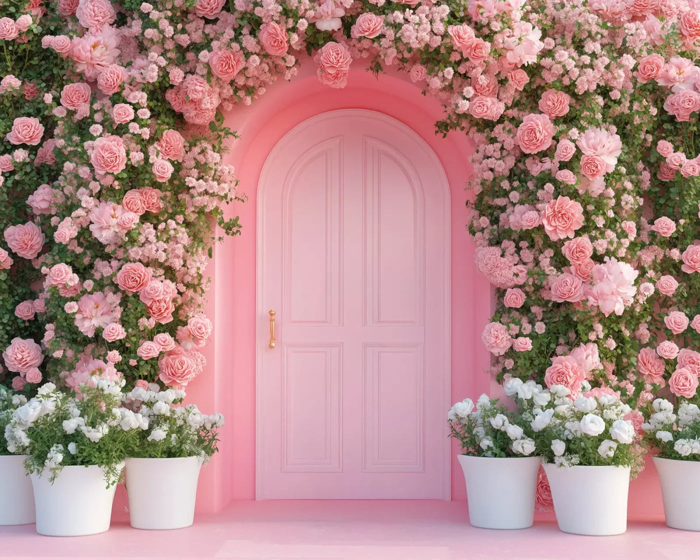 Pink Floral Door 10’x8’ Fleece (120 x 96 inch) Backdrop