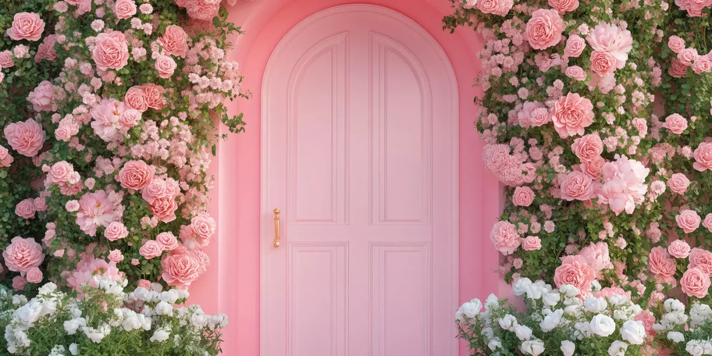 Pink Floral Door 16’x8’ UltraCloth (192 x 96 inch) Backdrop