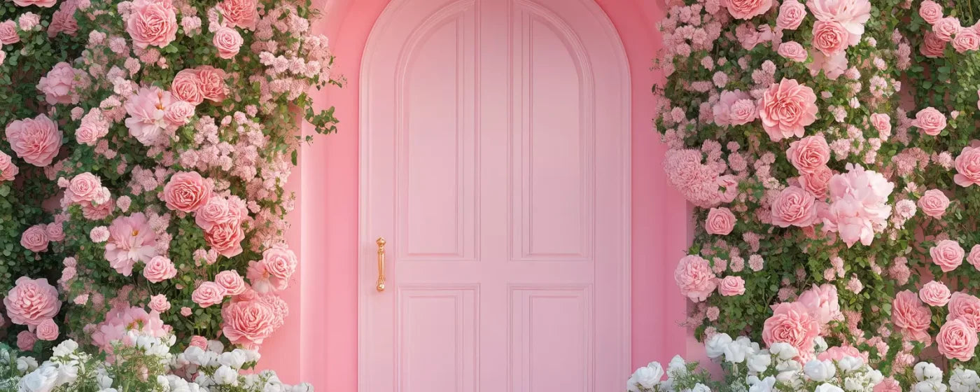 Pink Floral Door 20’x8’ UltraCloth (240 x 96 inch) Backdrop