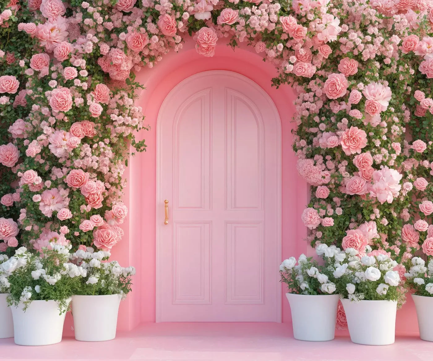 Pink Floral Door 5’x4’2 Fleece (60 x 50 inch) Backdrop