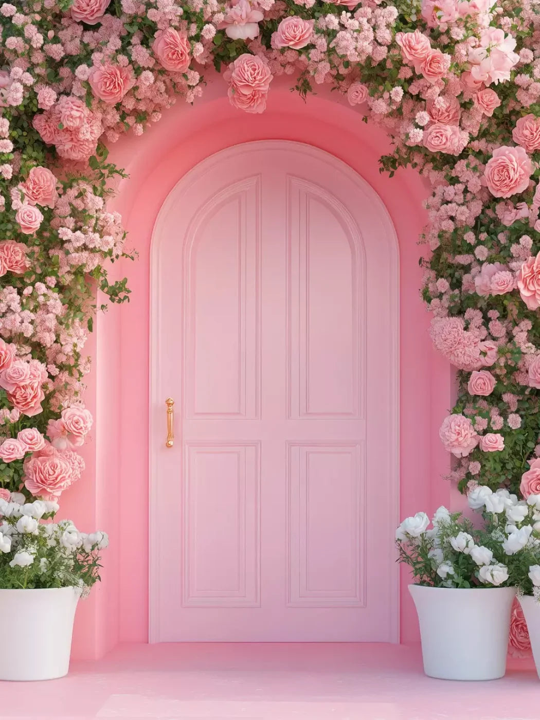 Pink Floral Door 5’x6’8 Fleece (60 x 80 inch) Backdrop