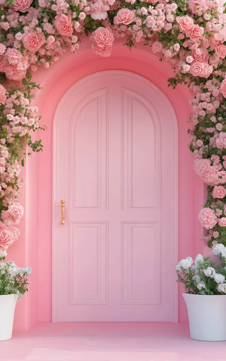 Pink Floral Door 5’x8’ UltraCloth (60 x 96 inch) Backdrop
