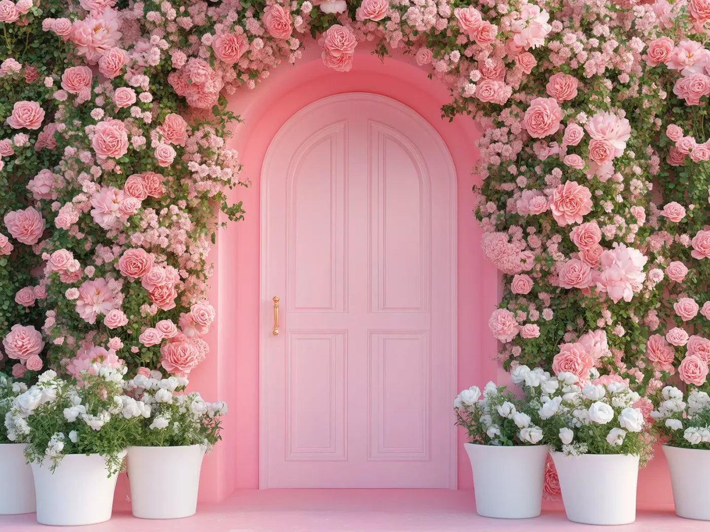 Pink Floral Door 6’8x5’ Fleece (80 x 60 inch) Backdrop