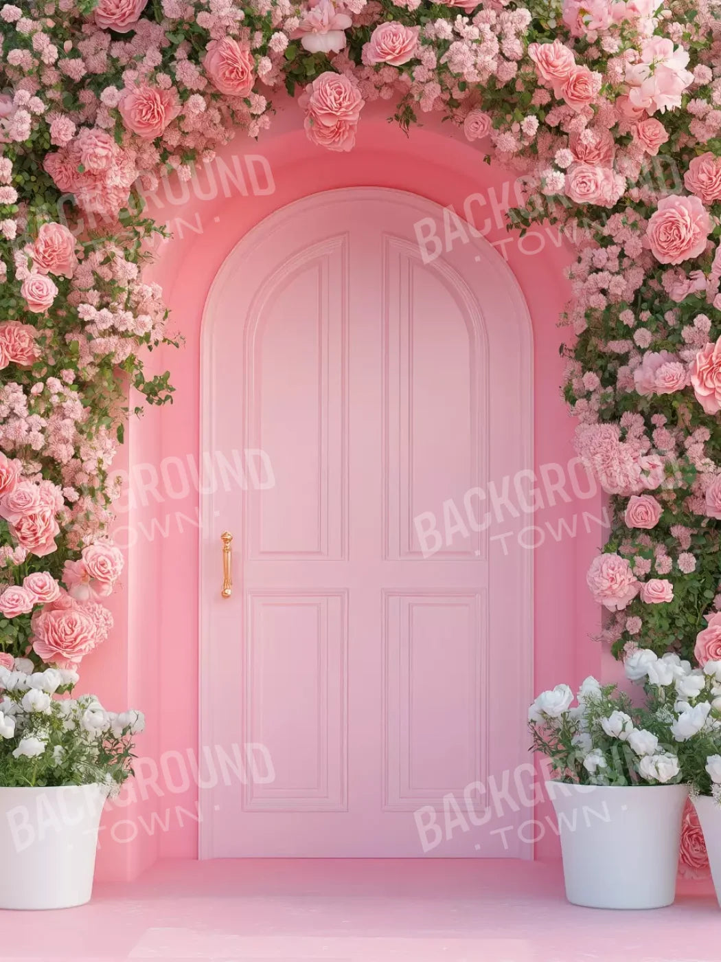 Pink Floral Door 6’x8’ Fleece (72 x 96 inch) Backdrop