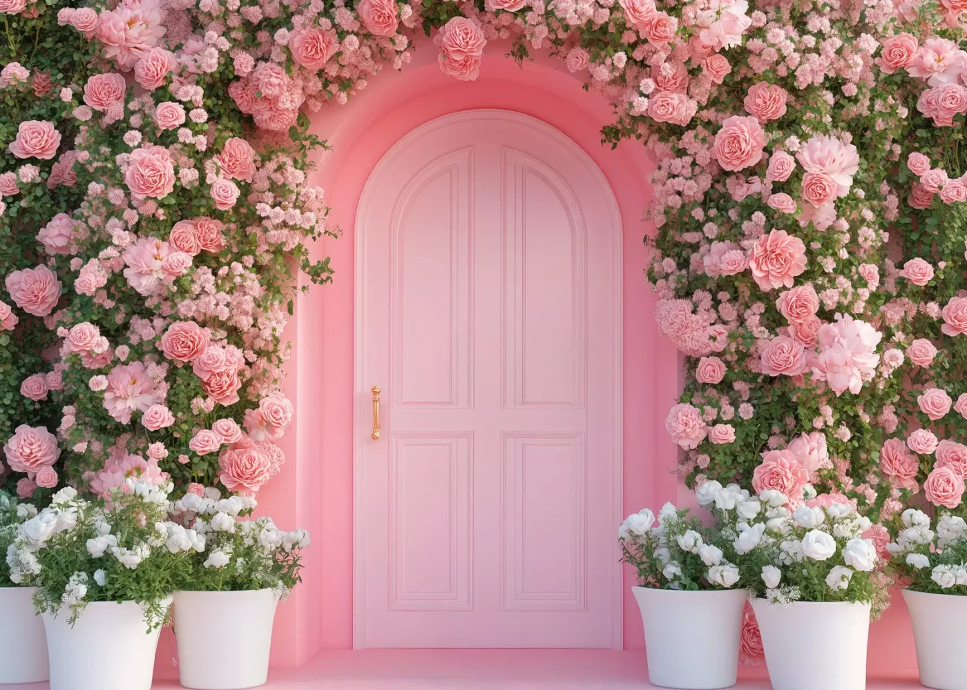Pink Floral Door 7’x5’ UltraCloth (84 x 60 inch) Backdrop