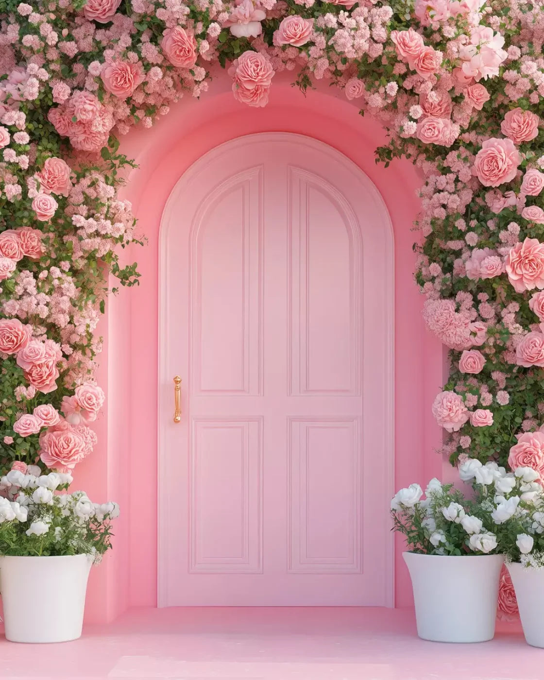Pink Floral Door 8’x10’ Fleece (96 x 120 inch) Backdrop