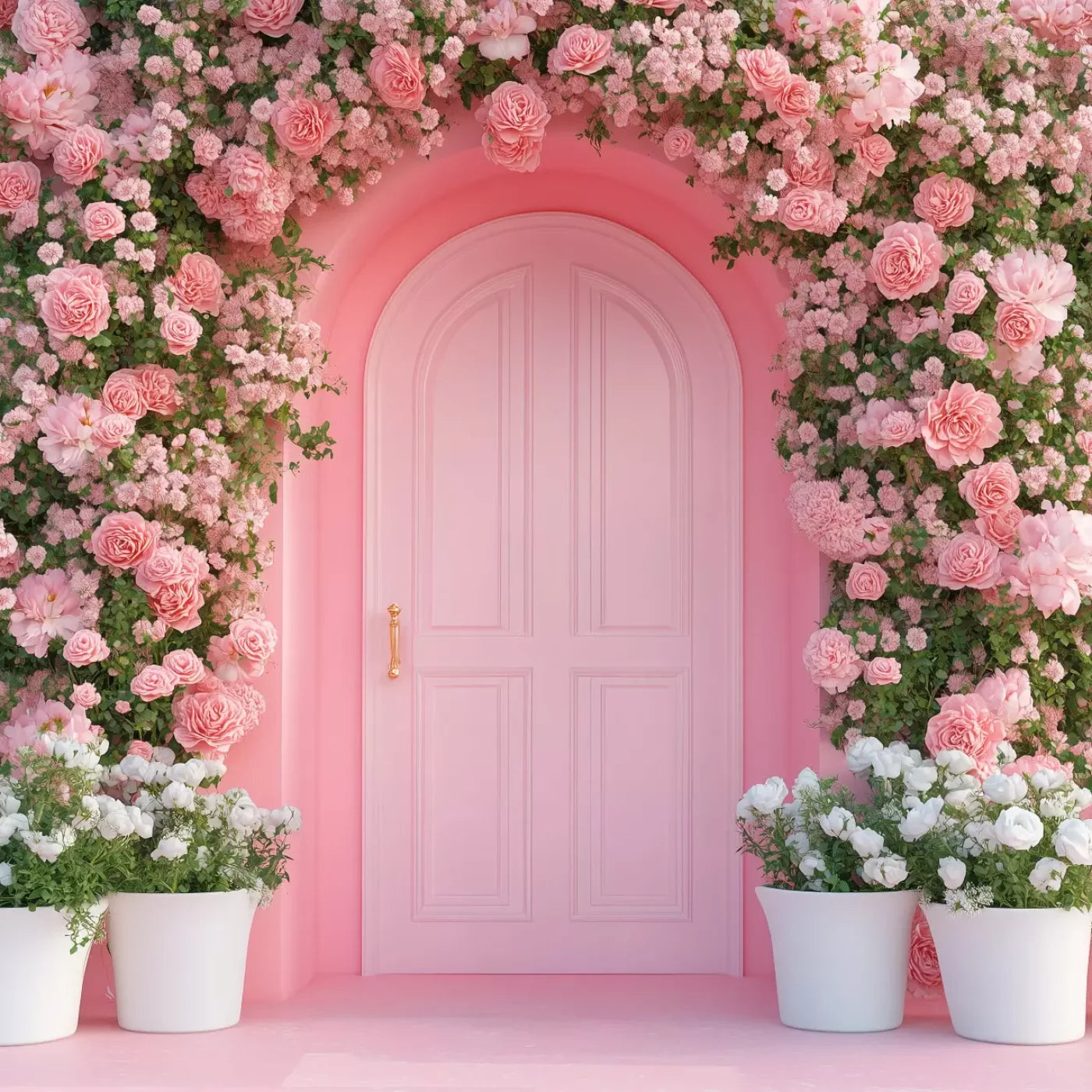 Pink Floral Door 8’x8’ Fleece (96 x 96 inch) Backdrop