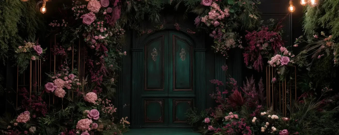 Pink Floral Garden Door Backdrop