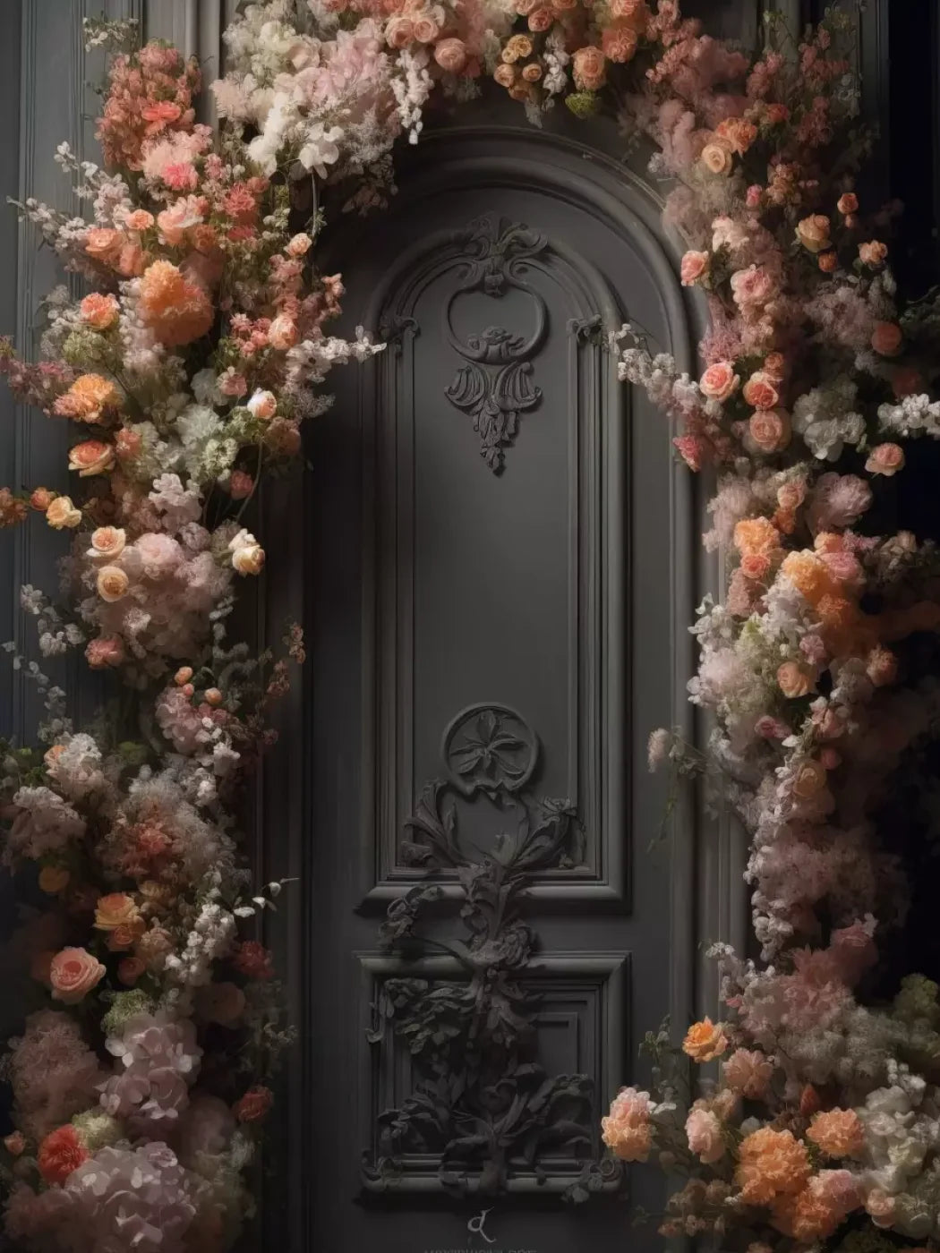 Pink Flower Wall Arch 6’X8’ Fleece (72 X 96 Inch) Backdrop