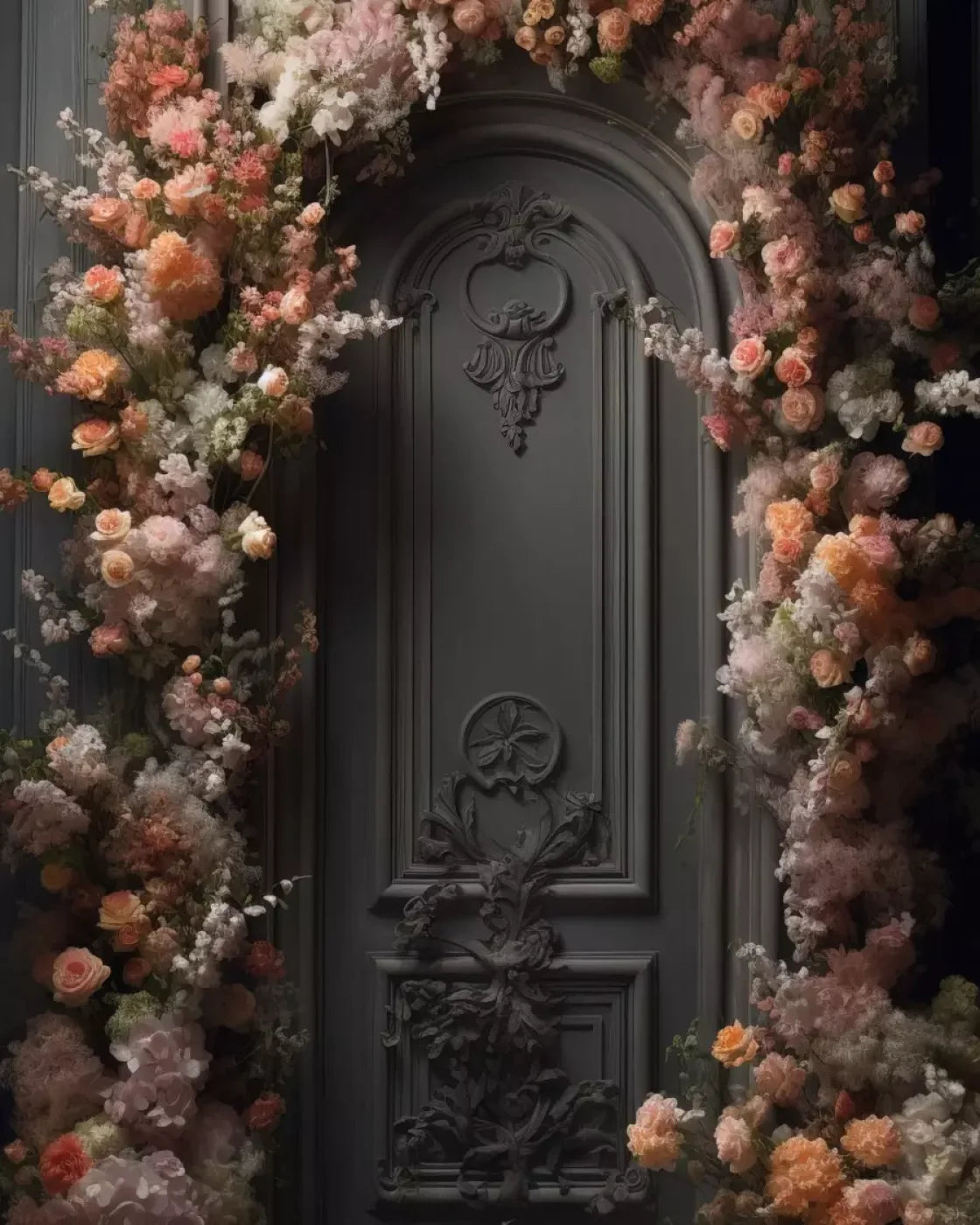 Pink Flower Wall Arch 8’X10’ Fleece (96 X 120 Inch) Backdrop
