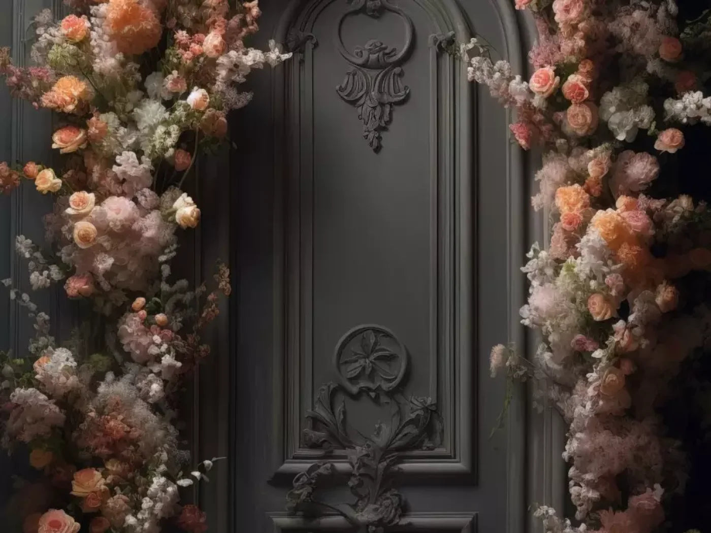 Pink Flower Wall Arch 8’X6’ Fleece (96 X 72 Inch) Backdrop