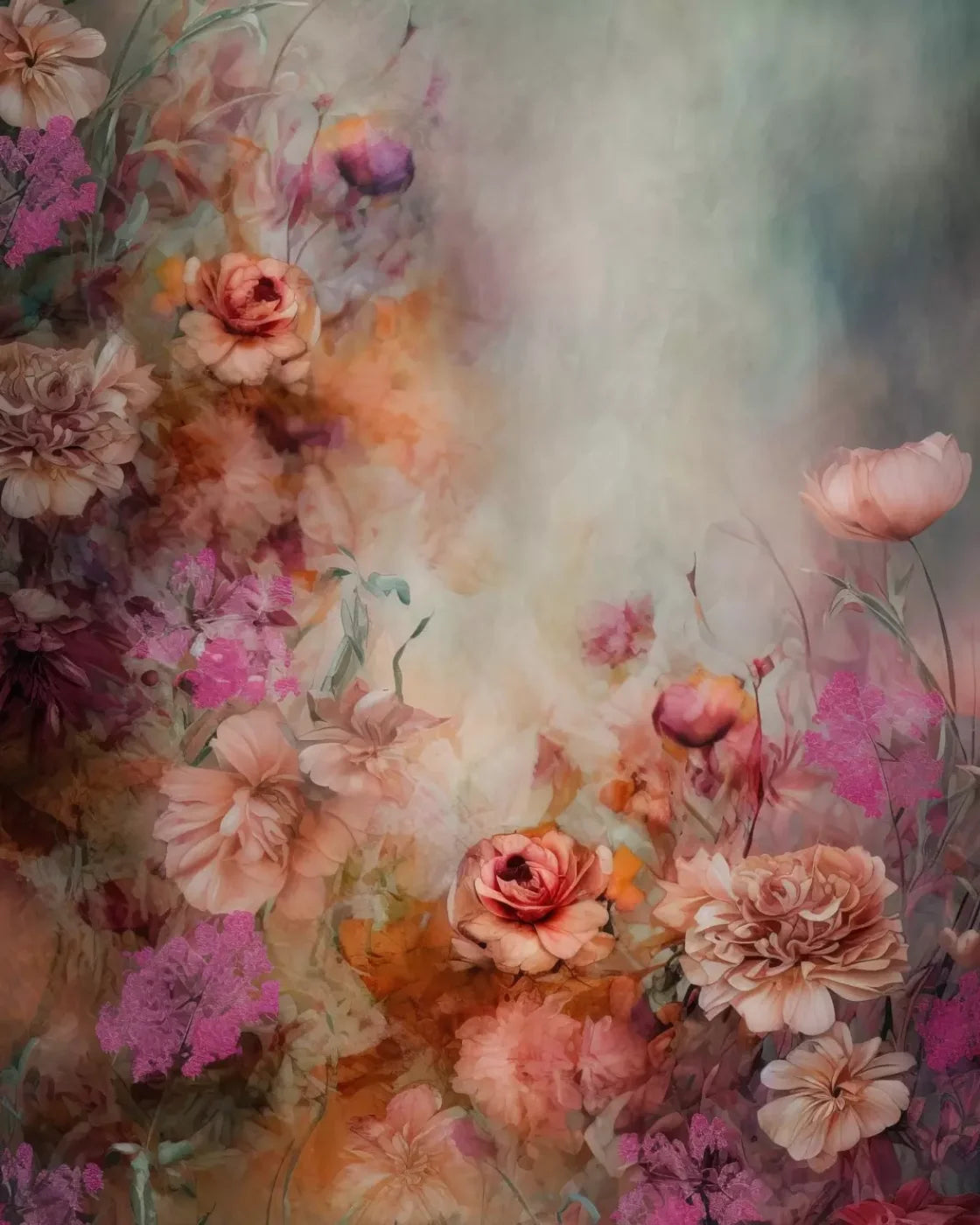 Pink Flowers Dancing 8’X10’ Fleece (96 X 120 Inch) Backdrop