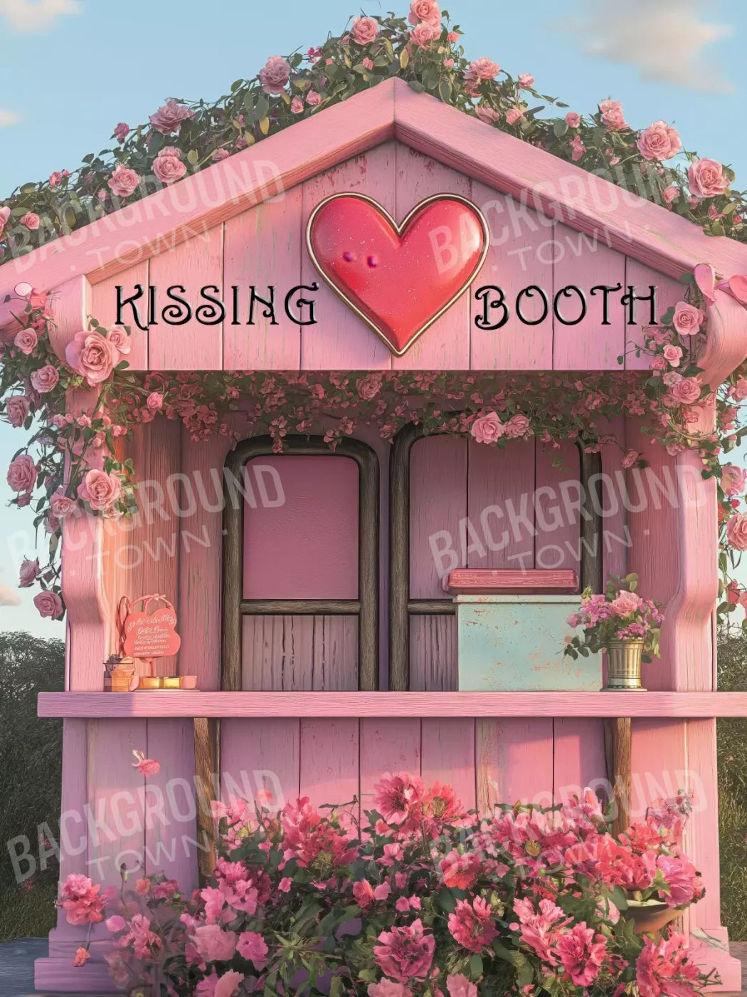 Pink Kissing Booth 6’X8’ Fleece (72 X 96 Inch) Backdrop