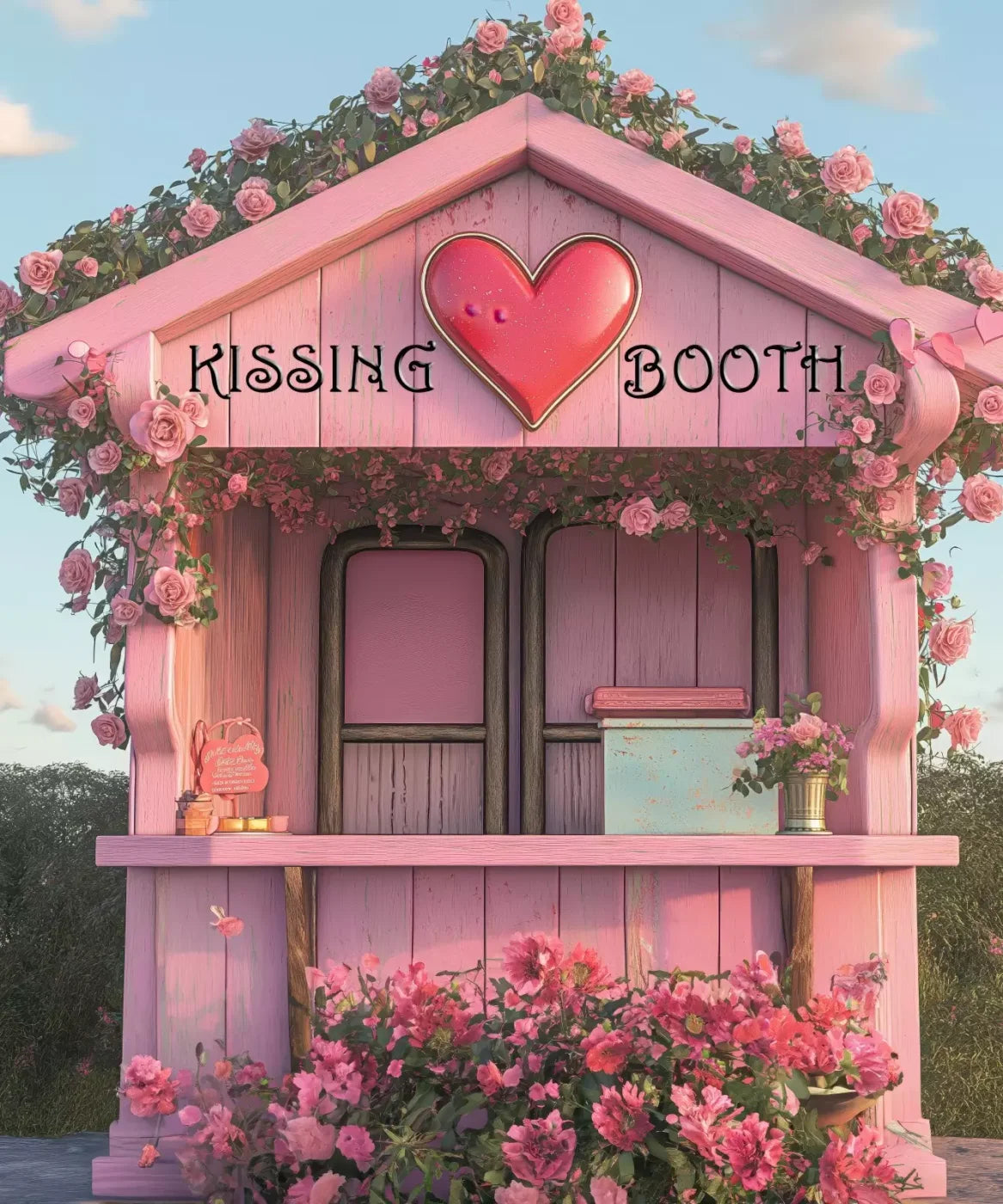 Pink Kissing Booth 10’X12’ Ultracloth (120 X 144 Inch) Backdrop