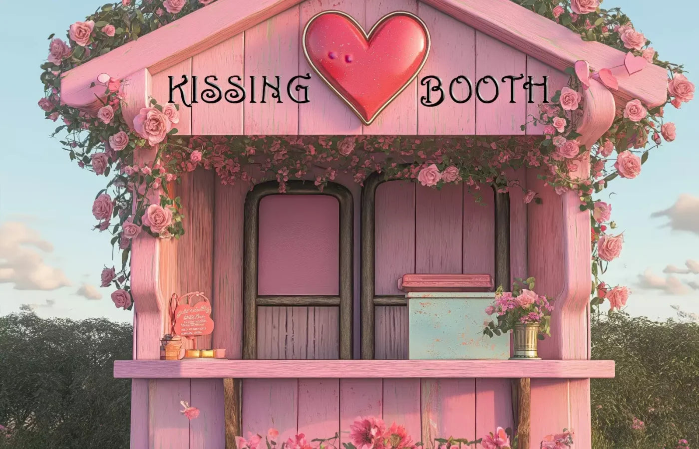 Pink Kissing Booth 14’X9’ Ultracloth (168 X 108 Inch) Backdrop