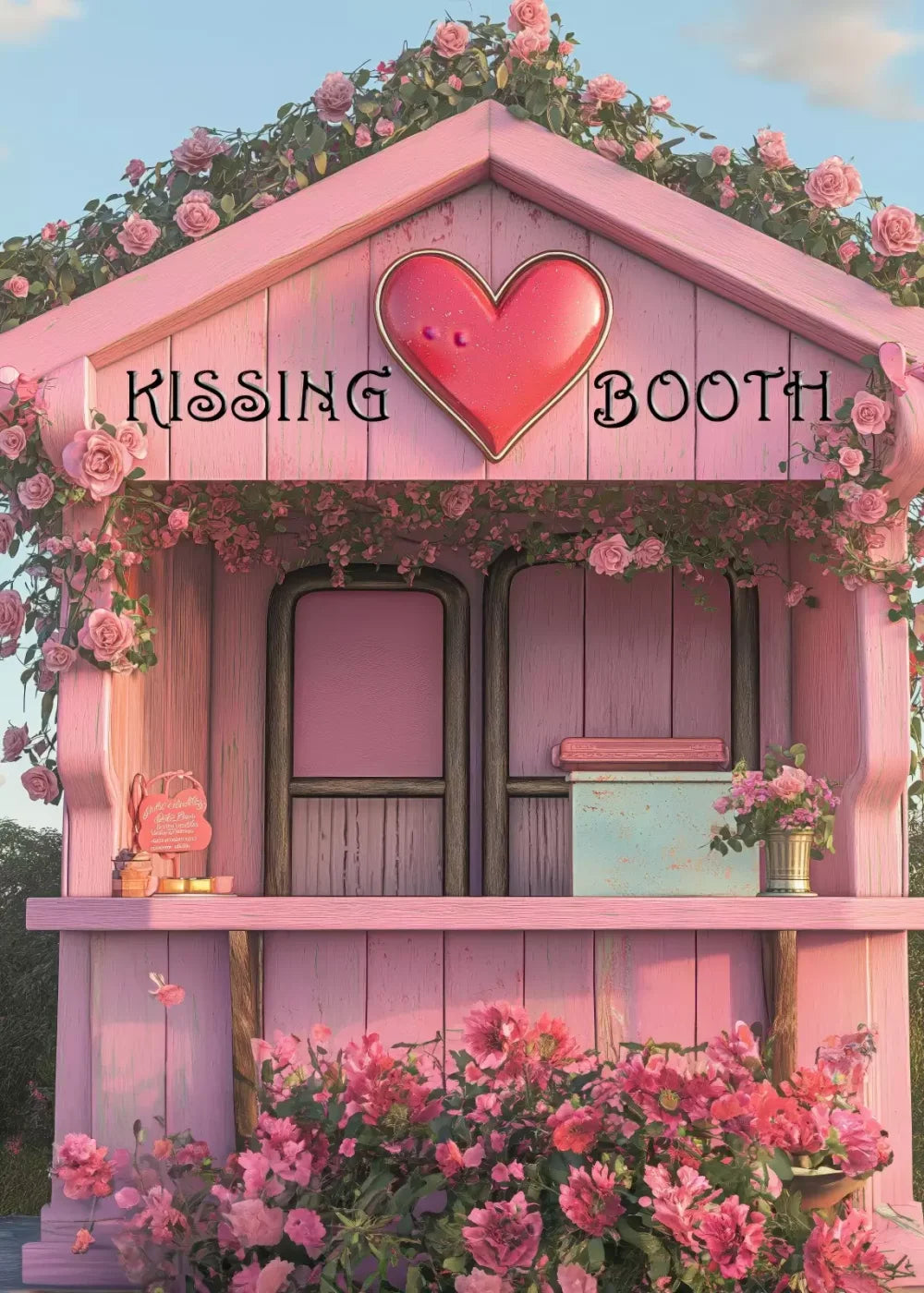 Pink Kissing Booth 5’X7’ Ultracloth (60 X 84 Inch) Backdrop