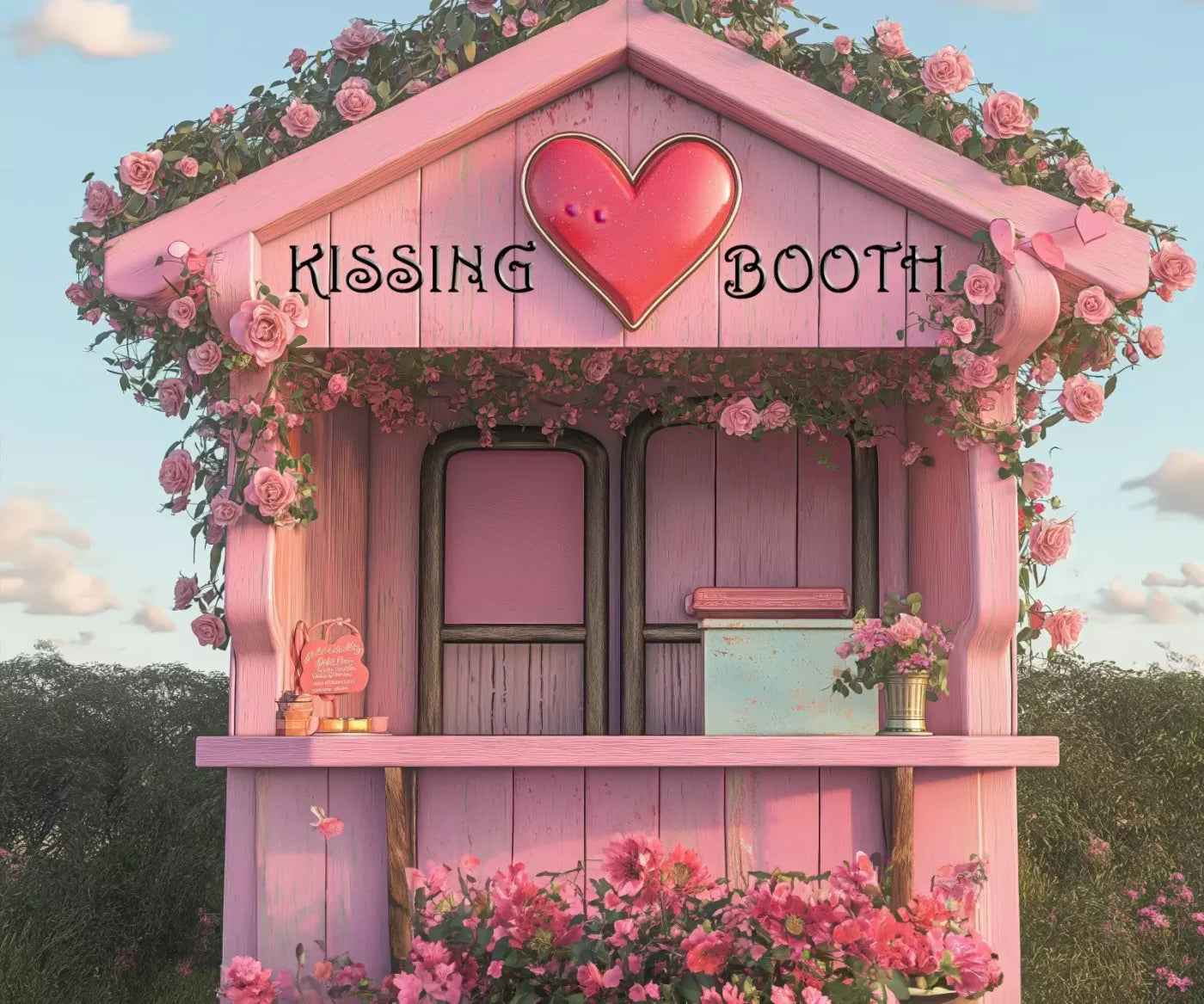 Pink Kissing Booth 12’X10’ Ultracloth (144 X 120 Inch) Backdrop