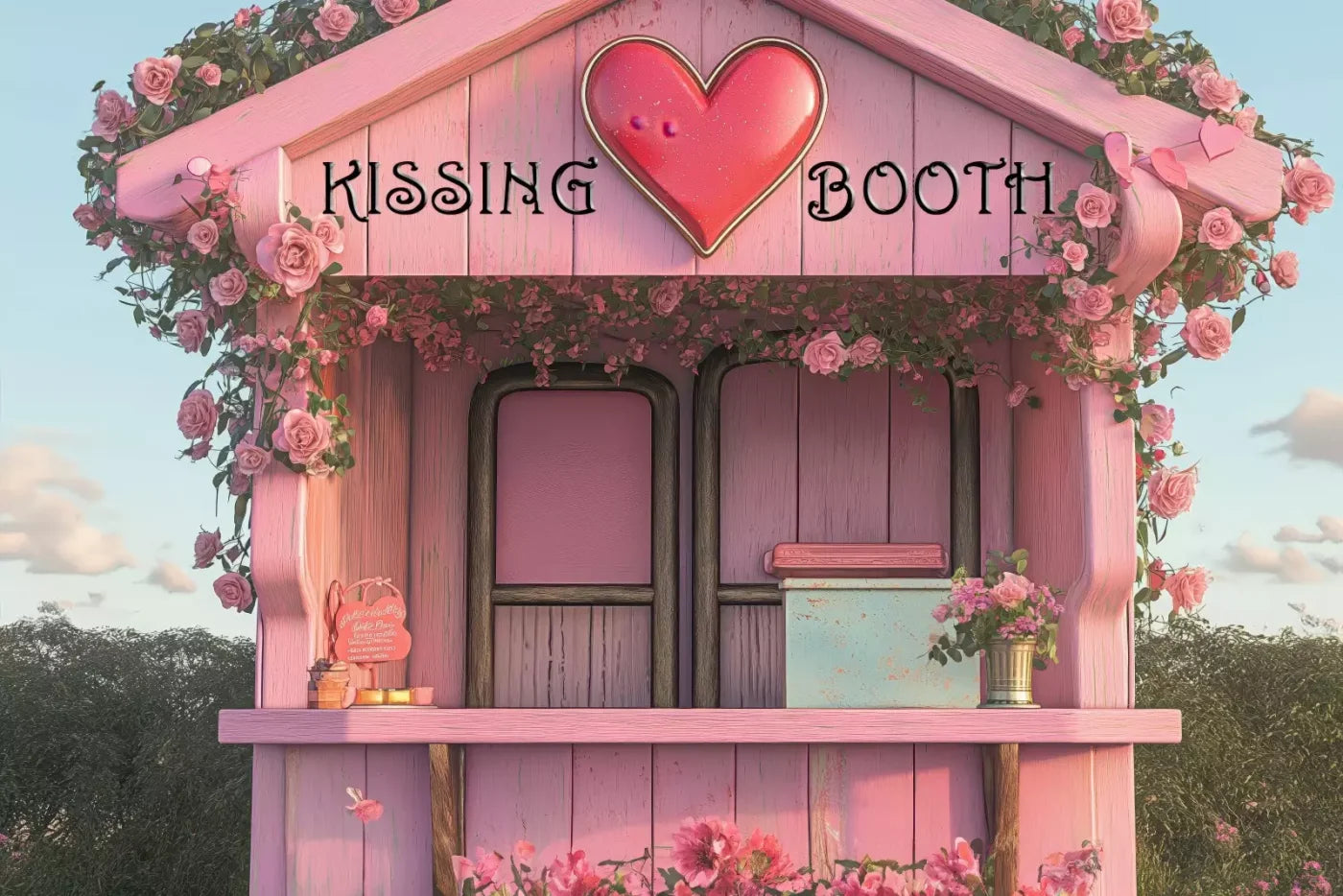 Pink Kissing Booth 12’X8’ Ultracloth (144 X 96 Inch) Backdrop