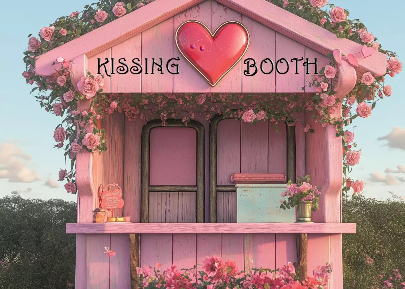 Pink Kissing Booth 7’X5’ Ultracloth (84 X 60 Inch) Backdrop