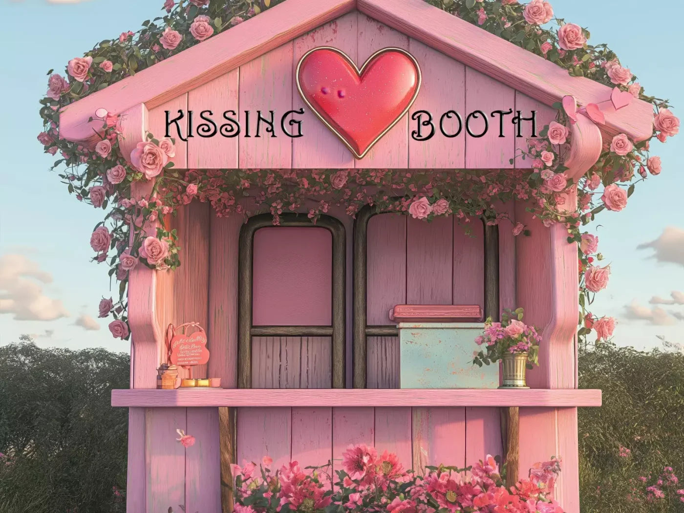 Pink Kissing Booth 6’8X5’ Fleece (80 X 60 Inch) Backdrop