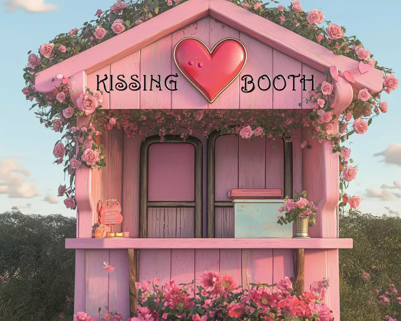 Pink Kissing Booth 10’X8’ Fleece (120 X 96 Inch) Backdrop