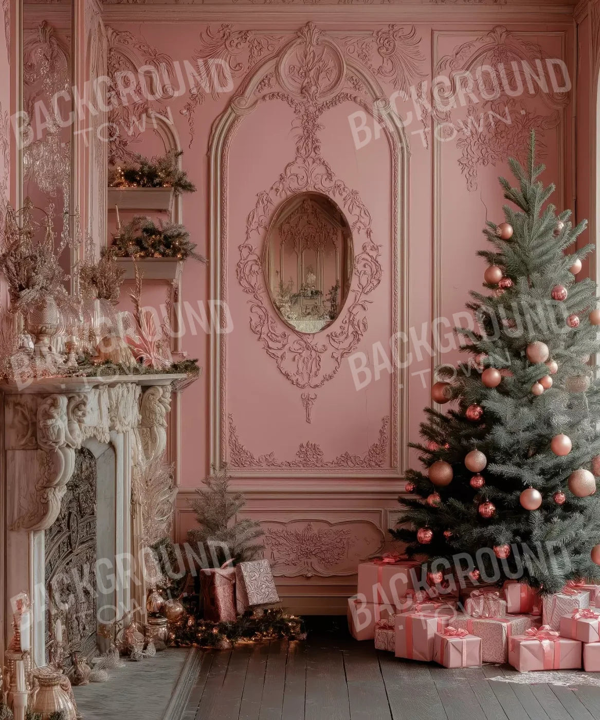Pink Victorian Christmas Wall 10’X12’ Ultracloth (120 X 144 Inch) Backdrop
